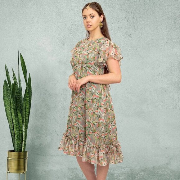 Green Printed Dress | Harmony Hues Collection | Muvvas Boutique - Picture 3 of 5